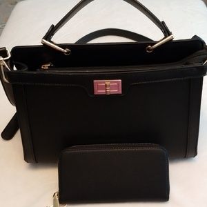 Black Leather Purse with Matching Wallet